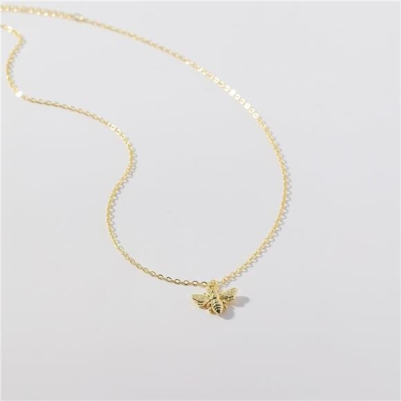 14K Gold-Plated Bee Pendant Necklace | Dainty Minimalist Chain | Elegant - Picture 4 of 5